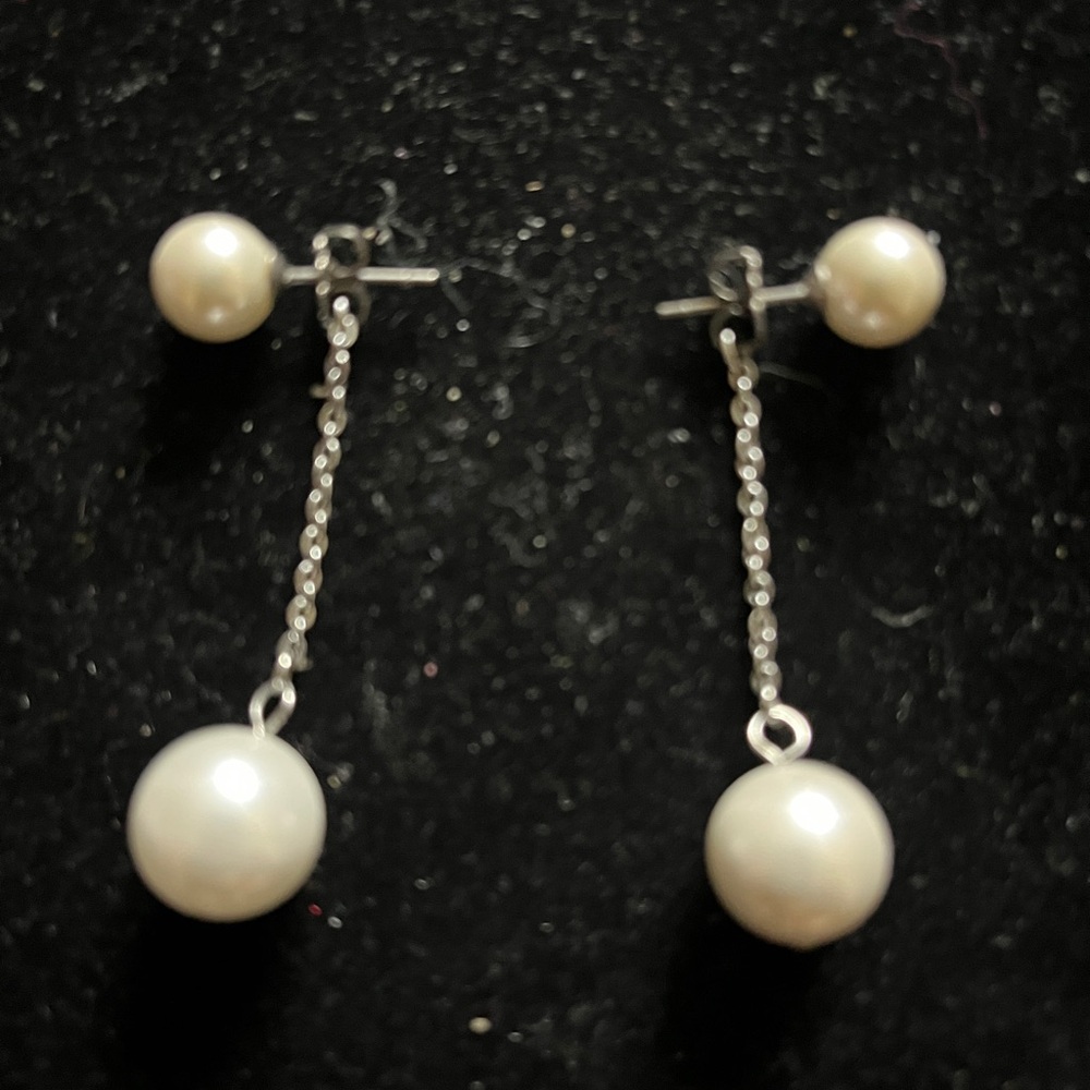Tini Lux Silver and White Pearl Drop Earrings - Picture 15 of 16